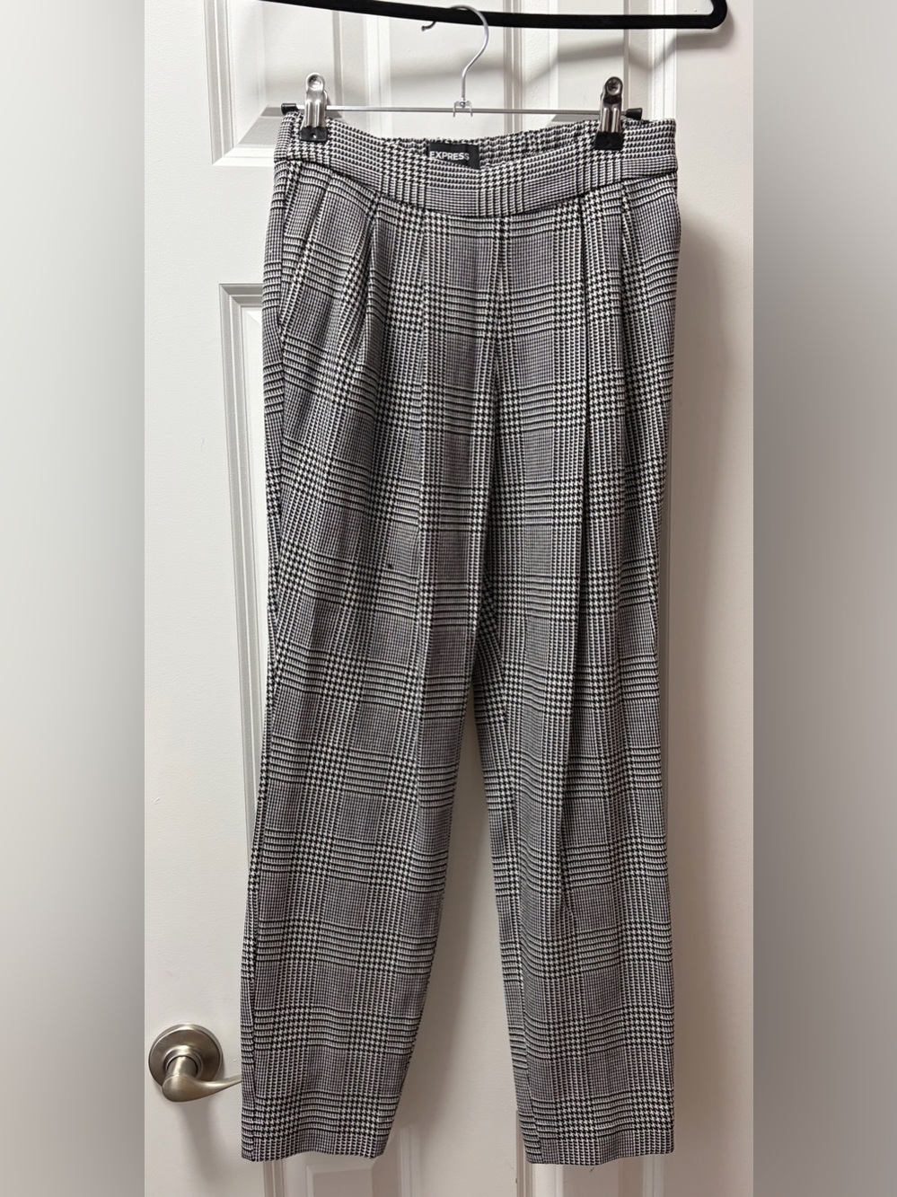 Express Black and White Plaid Ankle Trousers